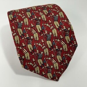 Salvatore Ferragamo Neck Tie Men 100% Silk Red Golf Print Made In Italy